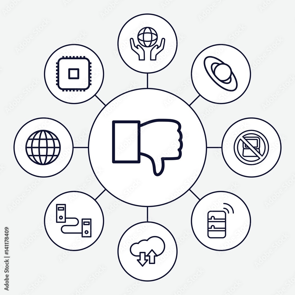 Poster set of 9 network outline icons