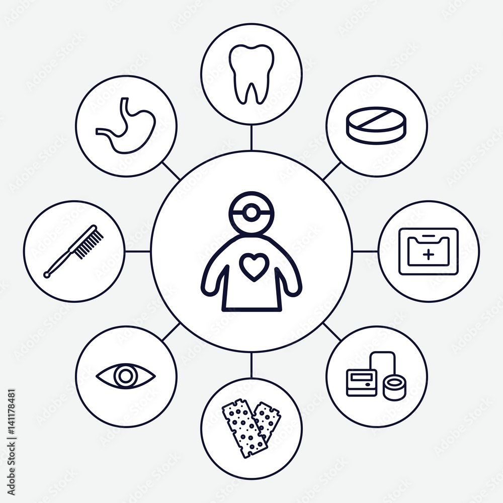 Poster set of 9 medicine outline icons