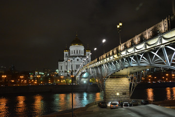 The Cathedral of Christ the Savior in Moscow at night.