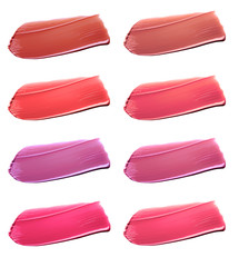 Collection of various Smears lipstick on white background.