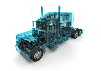 3D render image representing an american truck in wire frame / Wire frame american truck   © Mlke