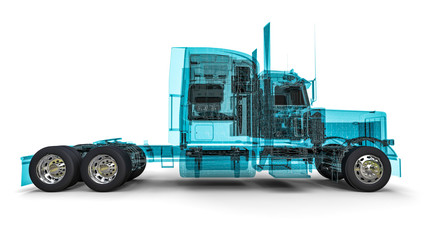 3D render image representing an american truck in wire frame / Wire frame american truck
