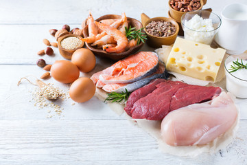 Assortment of healthy protein source and body building food