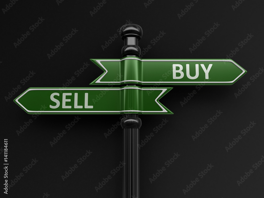 Poster buy and sell pointers on signpost. image with clipping path