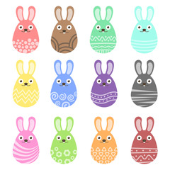 Obraz premium Set easter bunny egg with ornament. Pack icon colorful bunny egg