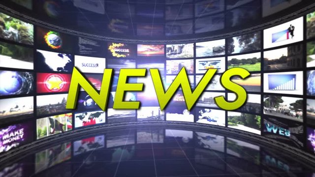 NEWS Text Animation and Monitors Room, Rendering, Background, Loop, 4k
