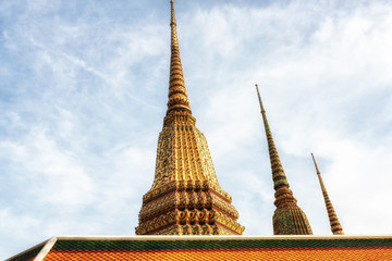 Giant ornate chedis built for the burial of royal Thai kings at Wat Pho