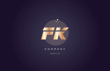 fk f k  gold metal purple alphabet letter logo icon template
