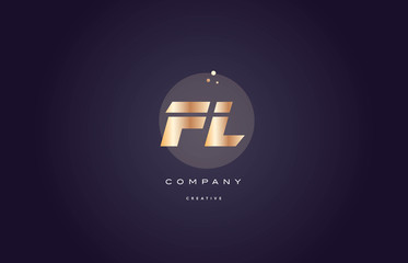 fl f l  gold metal purple alphabet letter logo icon template