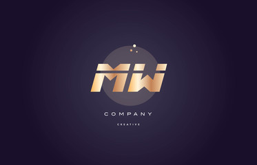 mw m w  gold metal purple alphabet letter logo icon template