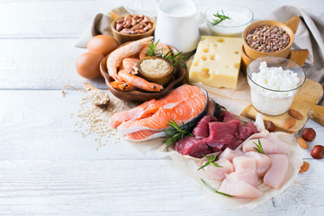 Assortment of healthy protein source and body building food © aamulya