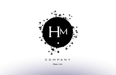 hm h m  circle grunge splash alphabet letter logo vector icon template