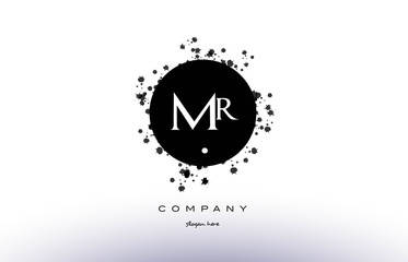 mr m r  circle grunge splash alphabet letter logo vector icon template