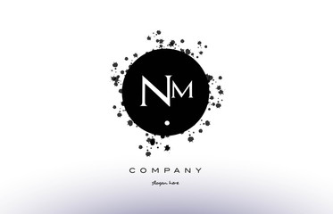 nm n m  circle grunge splash alphabet letter logo vector icon template