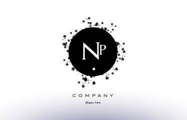 np n p  circle grunge splash alphabet letter logo vector icon template