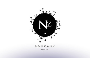 nz n z  circle grunge splash alphabet letter logo vector icon template