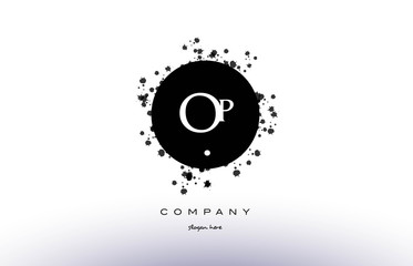 op o p  circle grunge splash alphabet letter logo vector icon template
