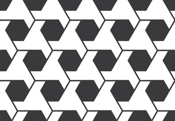 Seamless black and white isometric hexagonal islamic mod pattern vector