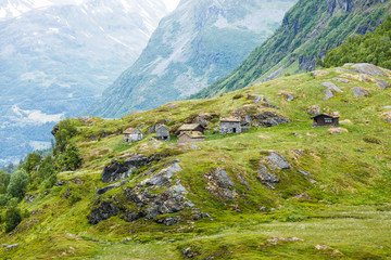 Norwegian old country houses in mountains.