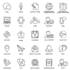 Icons contact us. Methods of communication with the contact center and information. The thin contour lines.