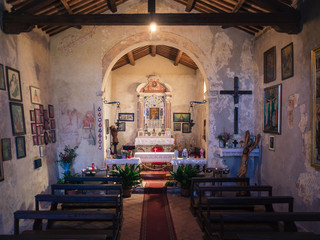 Interior of the votive church of Saint Mary of the Alzana, famous for the many unexplained healings.