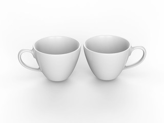 3D illustration two white cup and saucer
