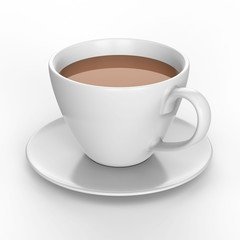 3D illustration white cup and saucer with tea coffee