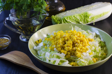 Fresh salad from cabbage and corn