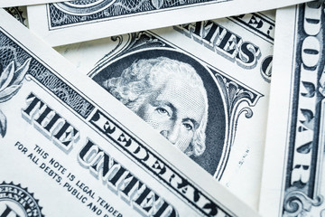 Close up of one dollar, United states money closeup, US president George Washington closeup, finance concept