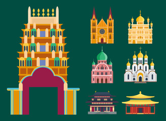 Fototapeta premium Cathedral churche temple building landmark tourism world religions and famous structure traditional city ancient old tower vector illustration.