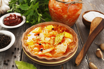 Traditional shchi with sauerkraut