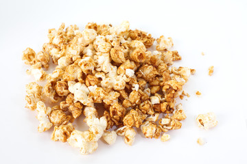 Unhealthy popcorn snacks on a white background