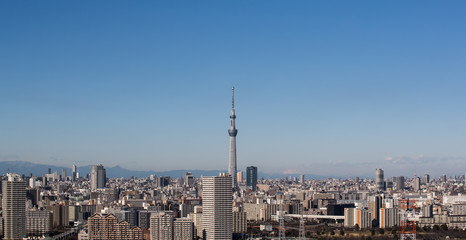 TOKYO - JAN 11 , 2017 : View of Tokyo Sky Tree (634m) , the highest free-standing structure in Japan and 2nd in the world with over 10 million visitors each year, on JAN 11 , 2017 in Tokyo, Japan.