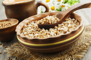 Buckwheat porridge in the ceramic pot