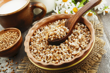 Buckwheat porridge in the ceramic pot
