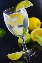 Lemon water and citrus fruits