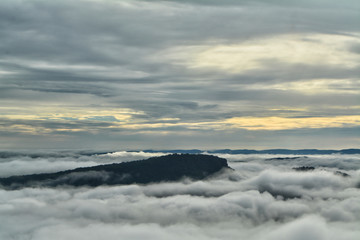 Sea of mist on mountain ,Early morning sunrise