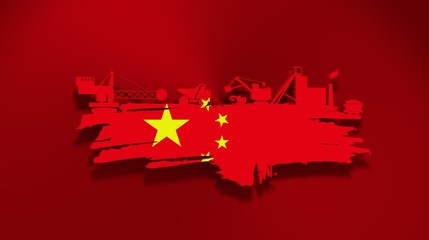 Energy and Power icons set and grunge brush stroke. Coal mining relative image. 3D rendering. Flag of the China