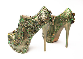 Green glitter female glamour heels