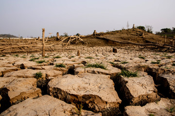 Drought and cracked clay ground in the dry season