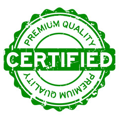 Grunge green rubber stamp premium quality certified round rubber seal stamp on white background