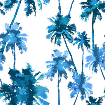 Tropical background seamless pattern of imitation of watercolor palms