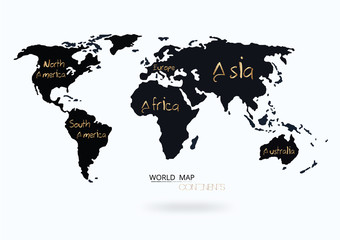 Chic golden world map continent, For the travel lover, vector illustration