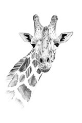 Naklejka premium Portrait of giraffe drawn by hand in pencil