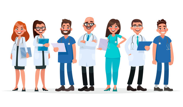 Doctors. Team of medical workers on a white background. Hospital staff