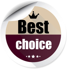 Best choice violet colorful label, sticker, sign, icon and stamp with crown on white background.