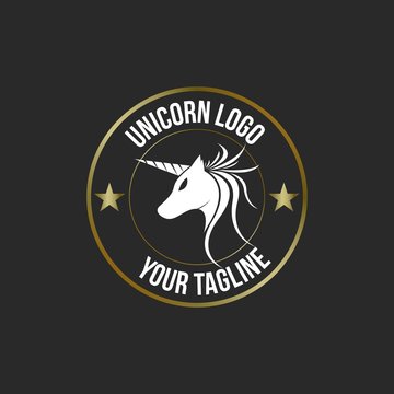 Pegasus Unicorn Horse Hipster Logo. Isolated on Black Background.