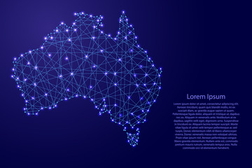 Map of Australia from polygonal blue lines and glowing stars vector illustration - obrazy, fototapety, plakaty