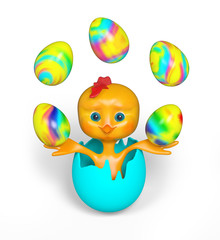 Cartoon chicken in egg isolated, 3d rendering