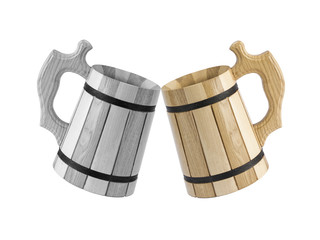 wooden beer mug on a white background. 